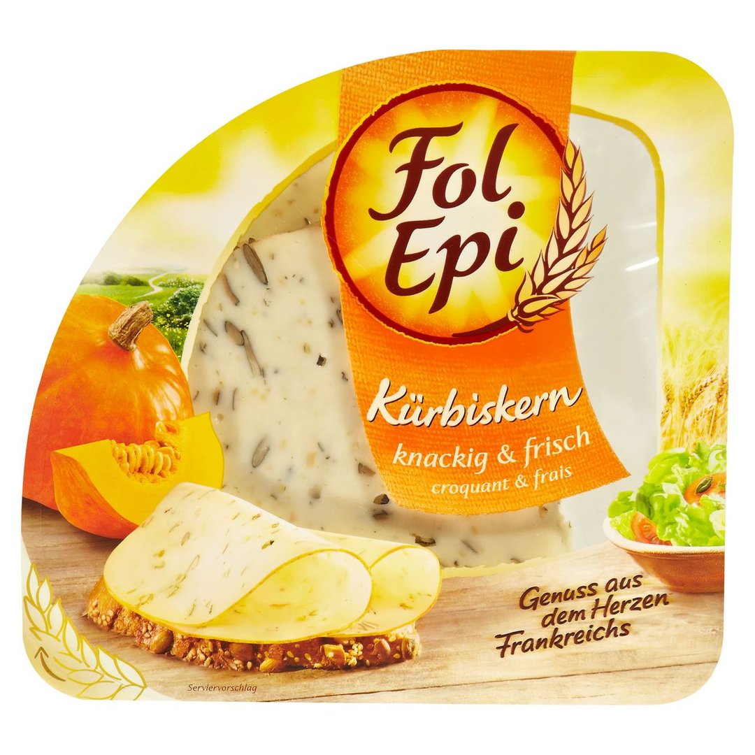 Fol Epi - französischer Schnittkäse Kürbiskern knackig & frisch 49 % Fett 130 g Packung