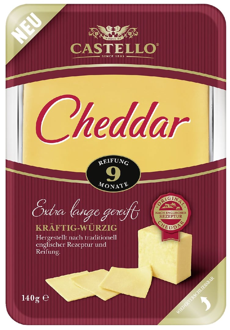 Castello - Cheddar extra lange gereift - 140 g Packung