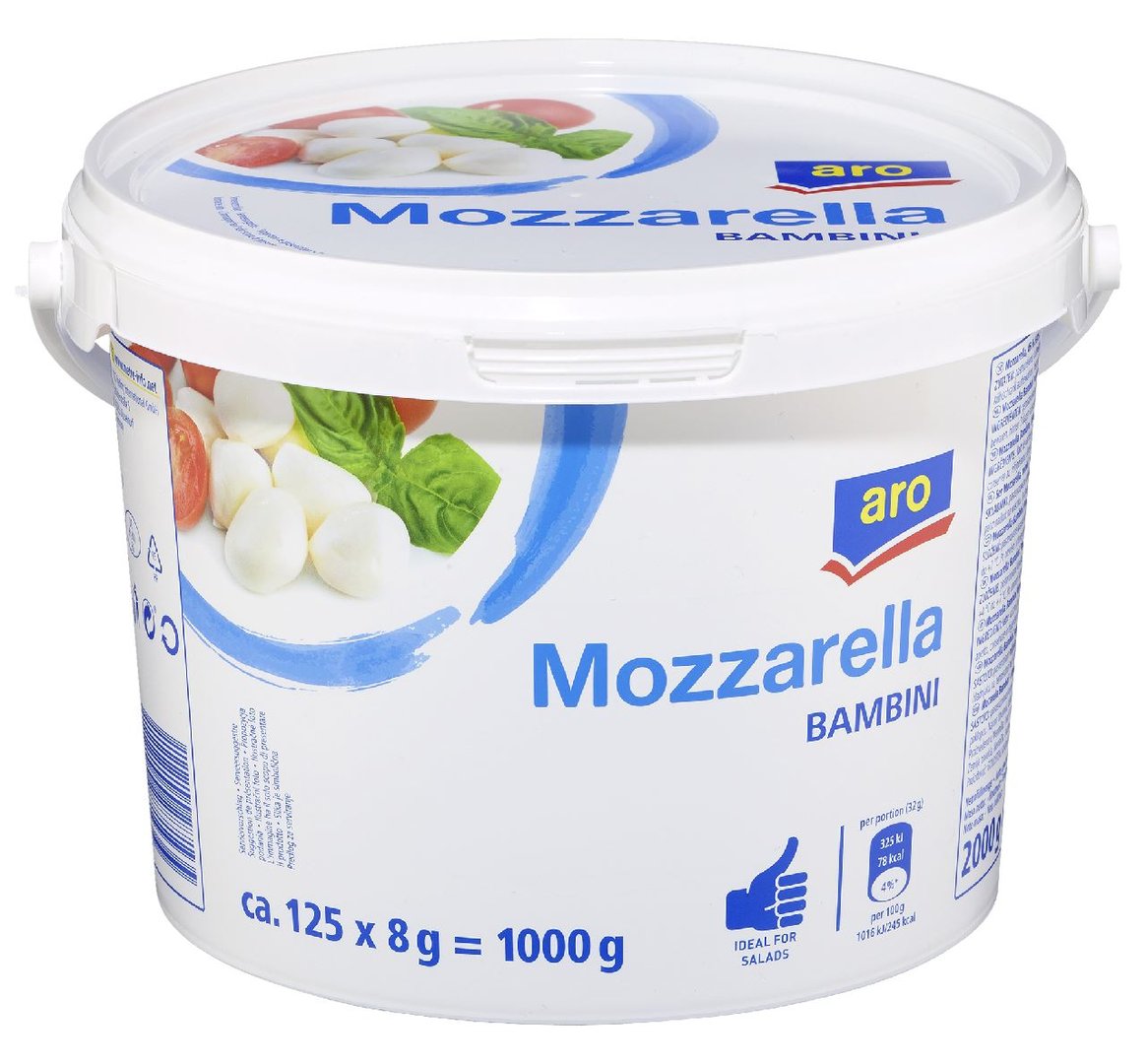 aro - Mozzarella Minikugeln 45 % Fett 1 kg Eimer