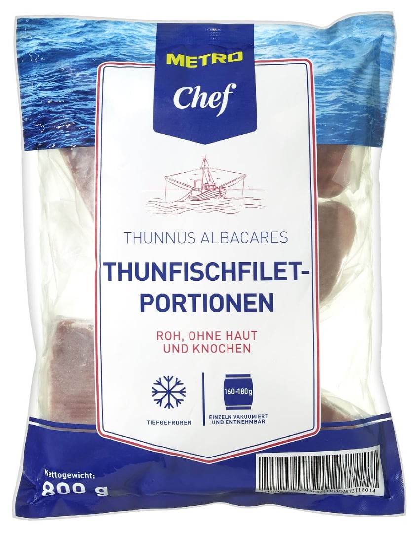 METRO Chef - Thunfischfilet Portioniert ca.160-180 g Stücke tiefgefroren - 800 g Beutel