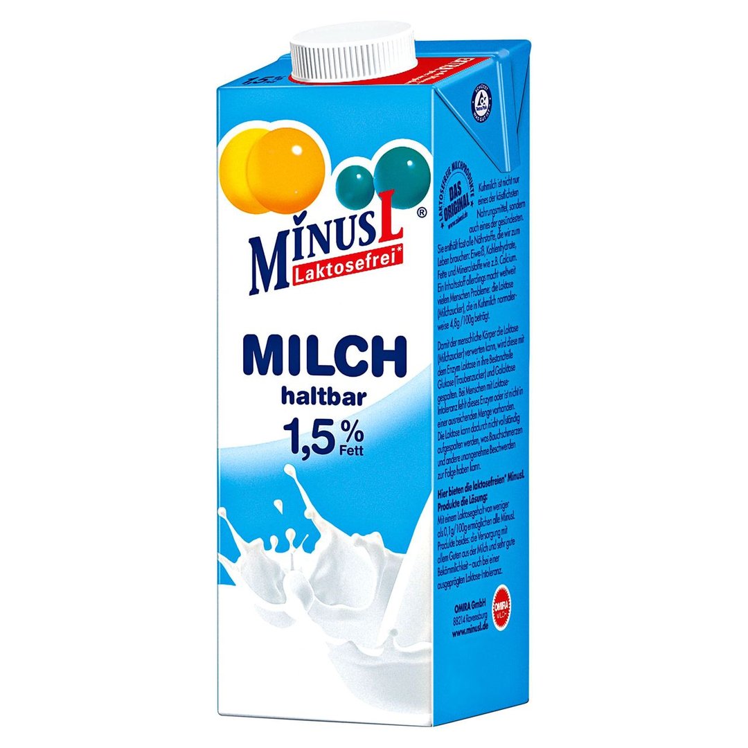 MinusL - Laktosefreie fettarme H Milch 1,5 % Fett - 1 l Packung