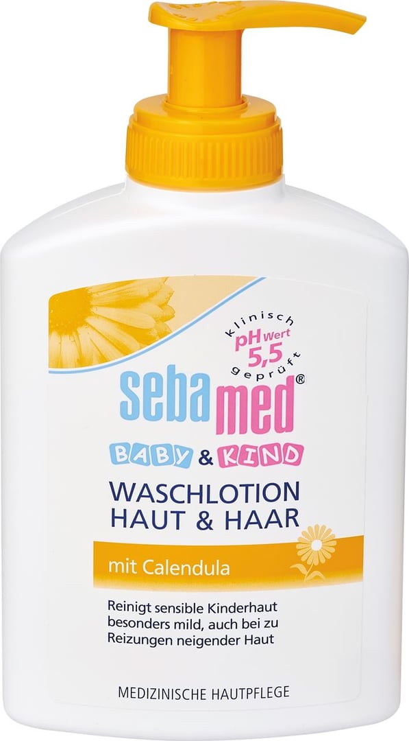 Sebamed Baby & Kind Waschlotion Haut & Haar mit Calendula, medizinische Hautpflege - 200 ml Flasche
