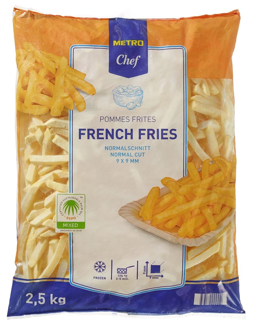 METRO Chef - French Fries 9 x 9 mm Schnitt, tiefgefroren - 2,5 kg Beutel