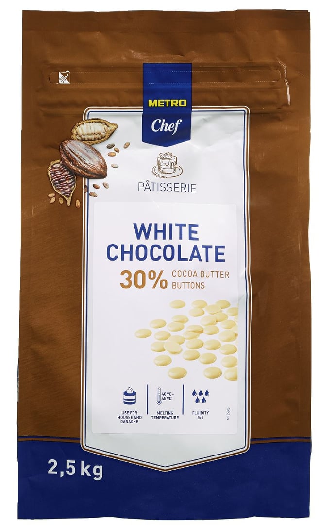 METRO Chef - Weiße Schokolade Buttons 30 % Kakaobutter - 2,5 kg Beutel