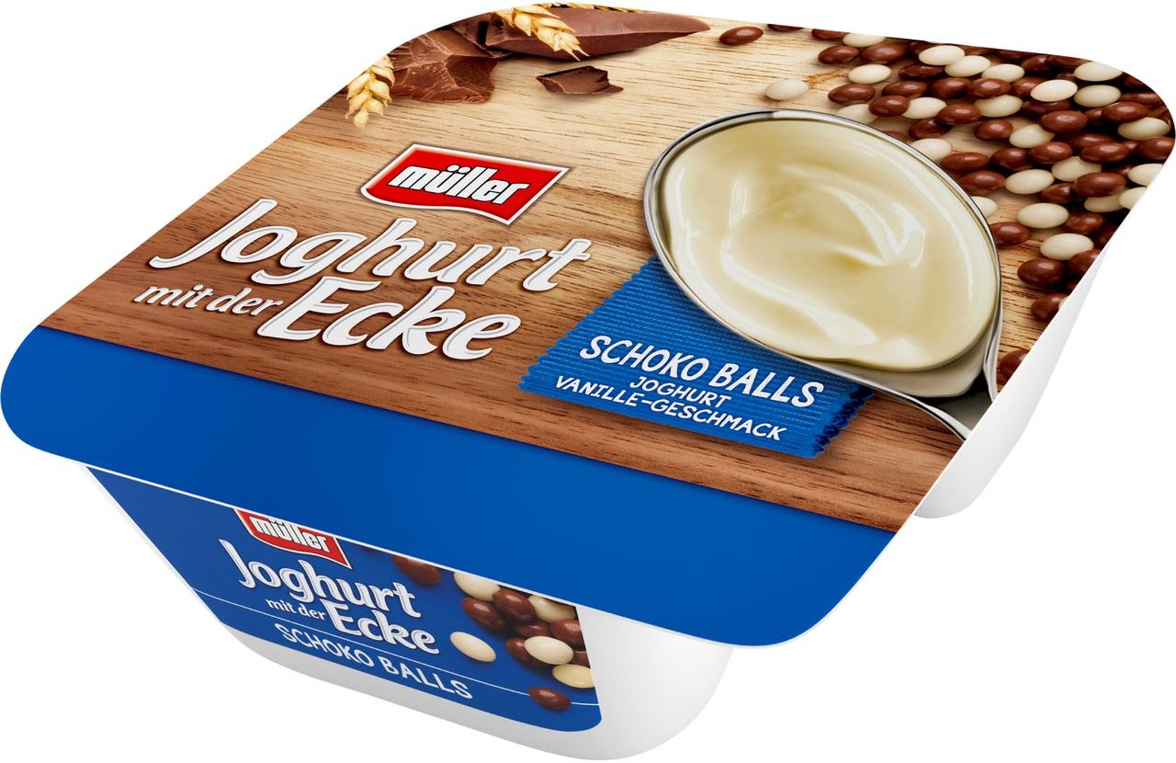 müller - Joghurt mit der Ecke Knusper Schokoballs mit Vanille-Geschmack 3,8 % Fett - 1 x 150 g Becher