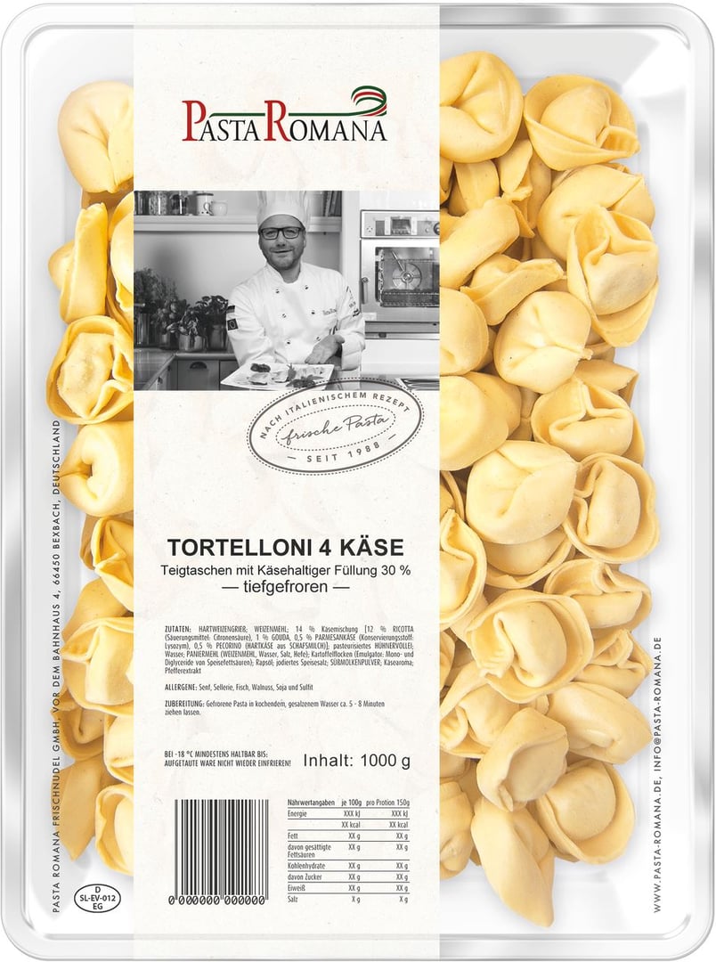 Pasta Romana - Tortelloni 4 Käse tiefgefroren - 3 x 1 kg Karton