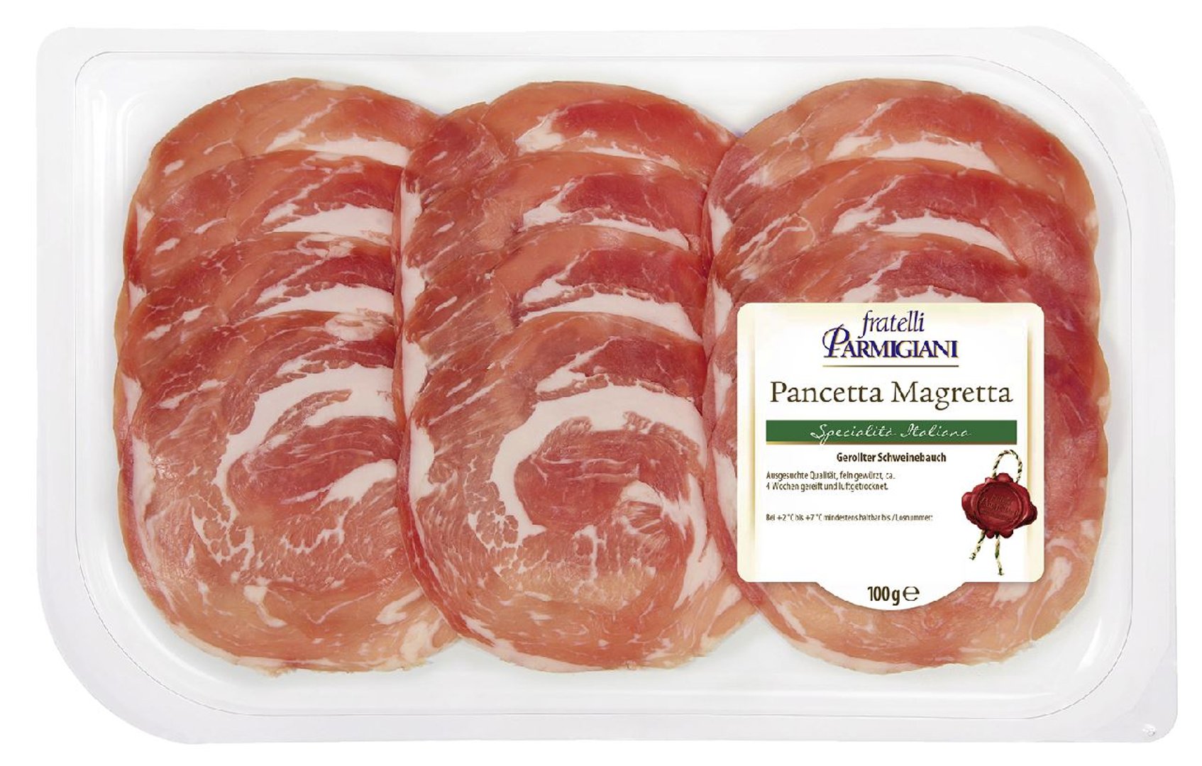 Fratelli - Parmigiani Pancetta Magretta Schweinebauch Schwein IT - 1 x 100 g Packung