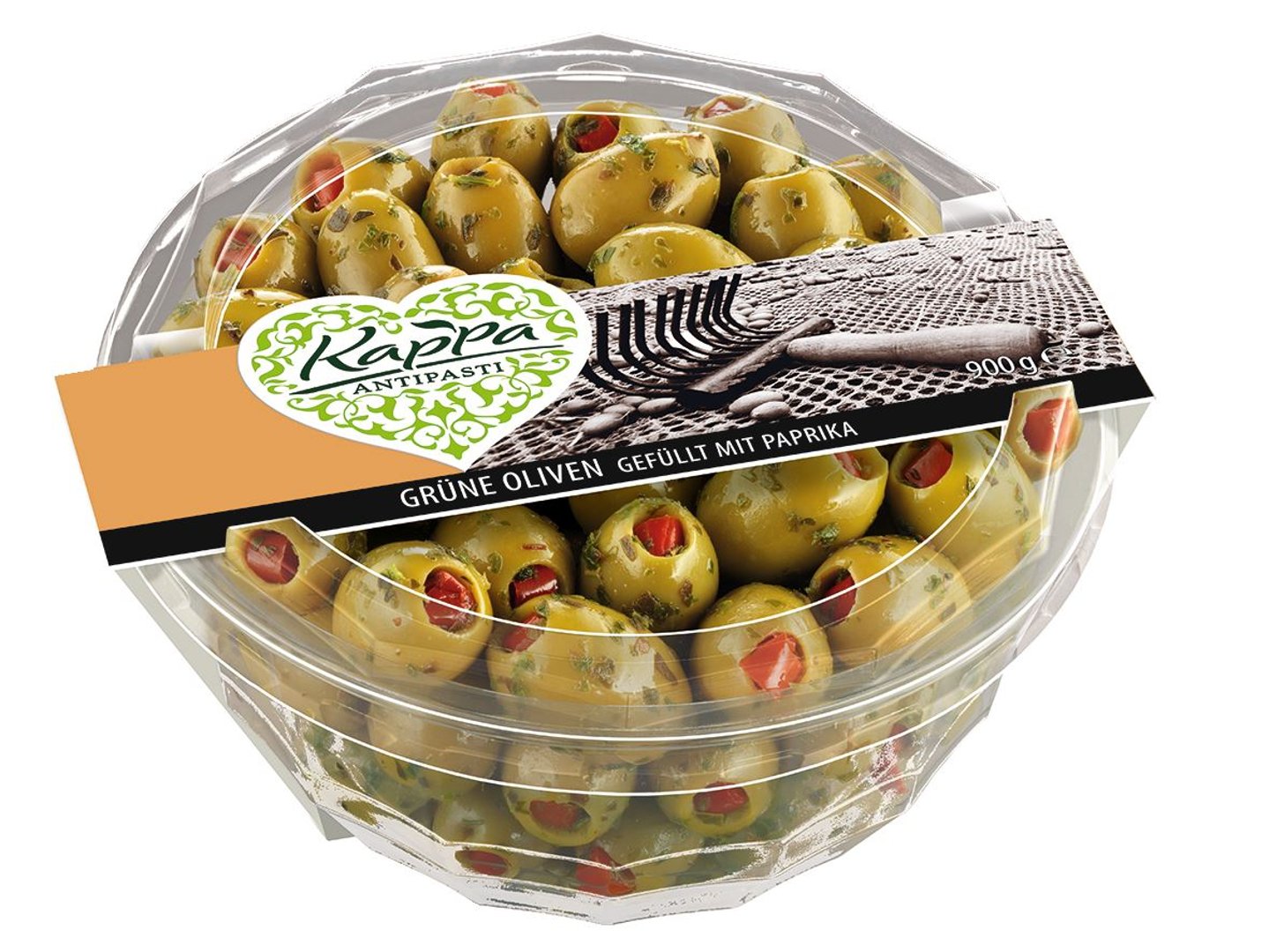 Kappa Oliven Grün gefüllt mit Paprika gekühlt - 650 g Packung