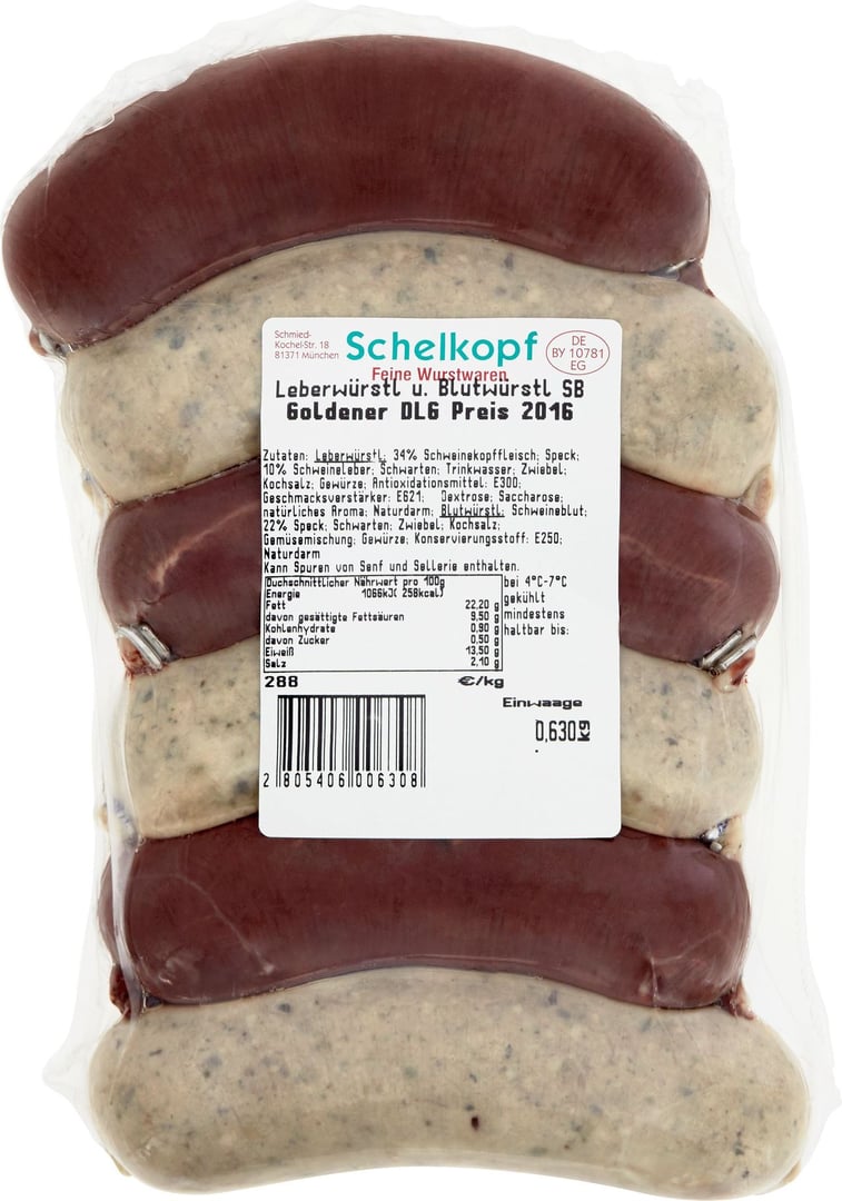 Schelkopf - Blut - und Leberwurst Schwein 4 Stück à ca. 100 g - 1 x ca. 400 g