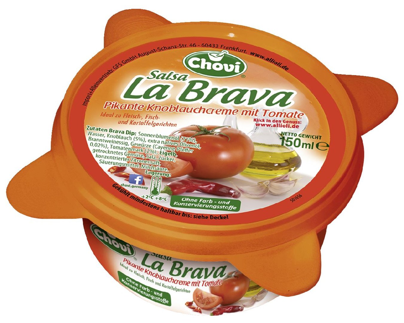 Chovi - Allioli Salsa La Brava Dip pikante Knoblauchcreme mit Tomate - 150 ml Becher