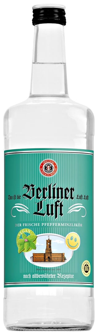 Berliner Luft - 18 % Vol. Klarer Premium Pfefferminzlikör - 6 x 1 l Flaschen