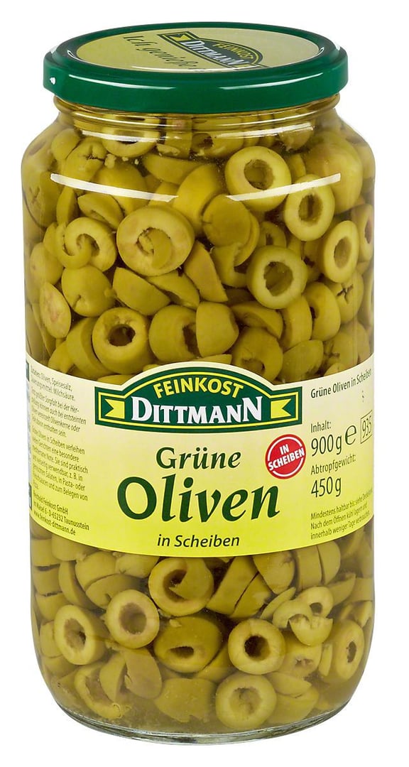 Feinkost Dittmann - Grüne Oliven in Scheiben - 935 ml Glas