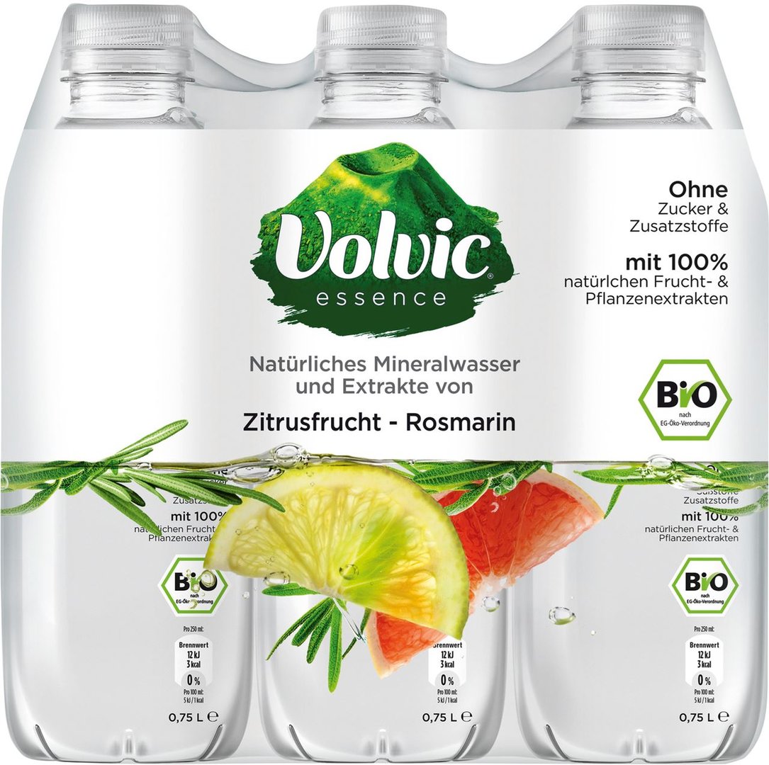 Volvic - Essence Mineralwasser mit Apfel-Zitrone-Ingwer Einweg 6 x 0,75 l Flaschen