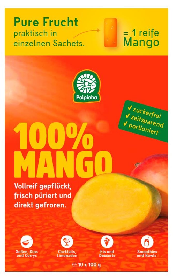 Polpinha - Fruchtsachets Mango tiefgefroren 10 Stück à 100 g - 1 kg Tray