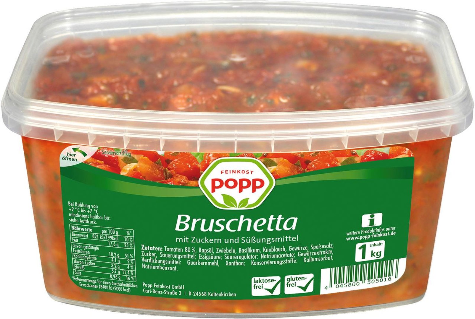 Popp - Feinkost Bruschetta Tomatenzubereitung mit Basilikum - 6 x 1 kg Karton