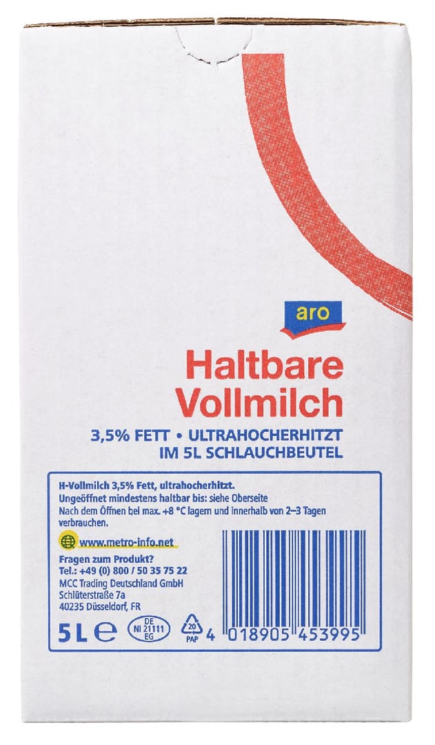 aro - H - Milch 3,5 % Fett - 5,00 l Karton