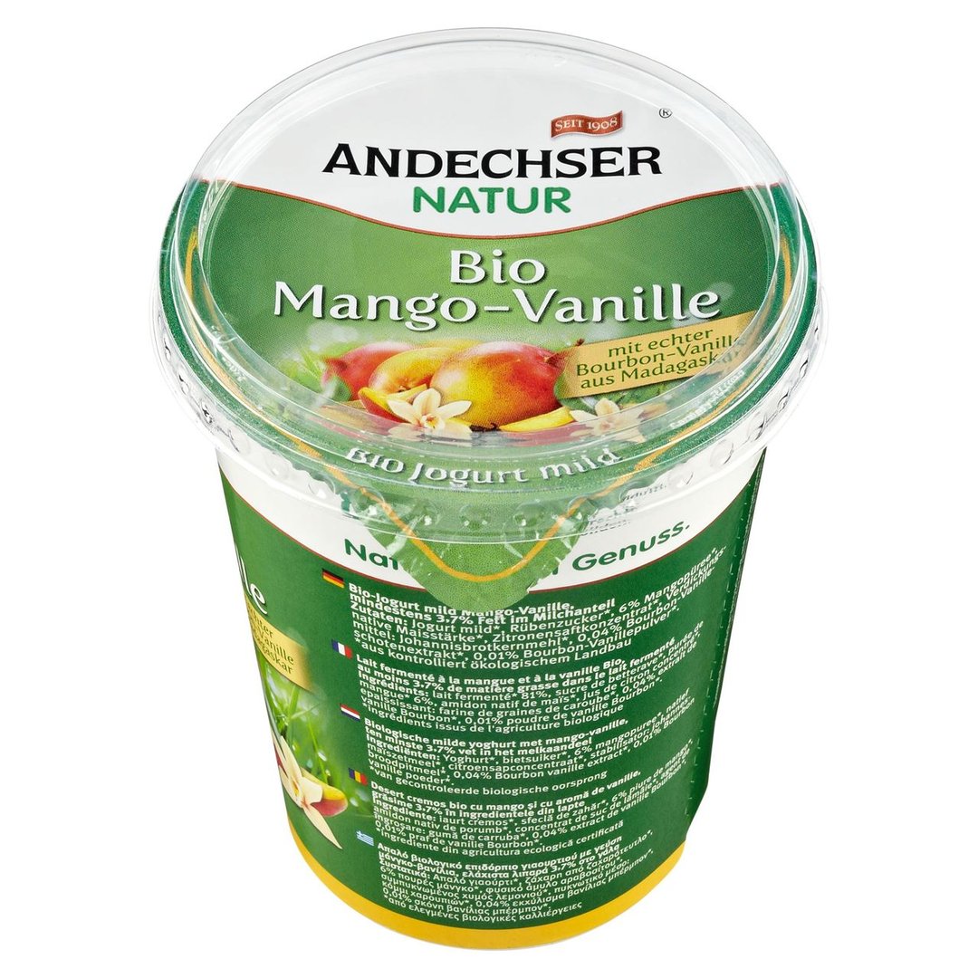 Andechser - Natur Bio-Jogurt mild Mango-Vanille 3,7 % Fett im Milchanteil 400 g Becher