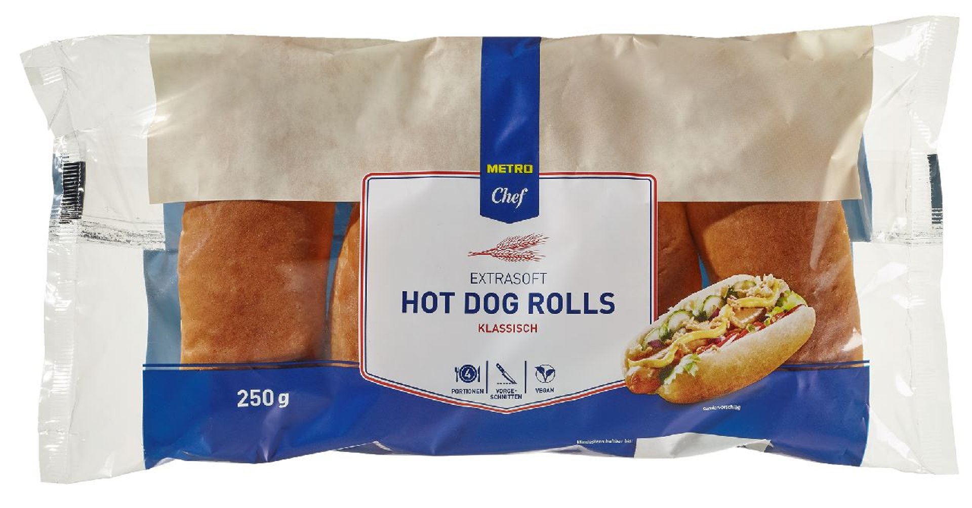 METRO Chef - Hot Dog Rolls 4 Stück à 62,5 g - 250 g Packung