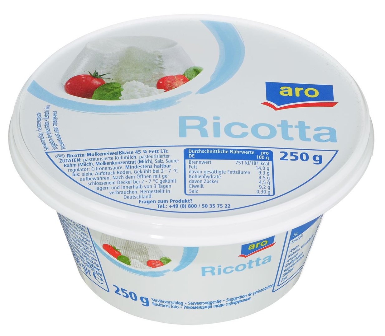 aro - Ricotta italienischer Frischkäse, 45 % Fett 250 g Becher