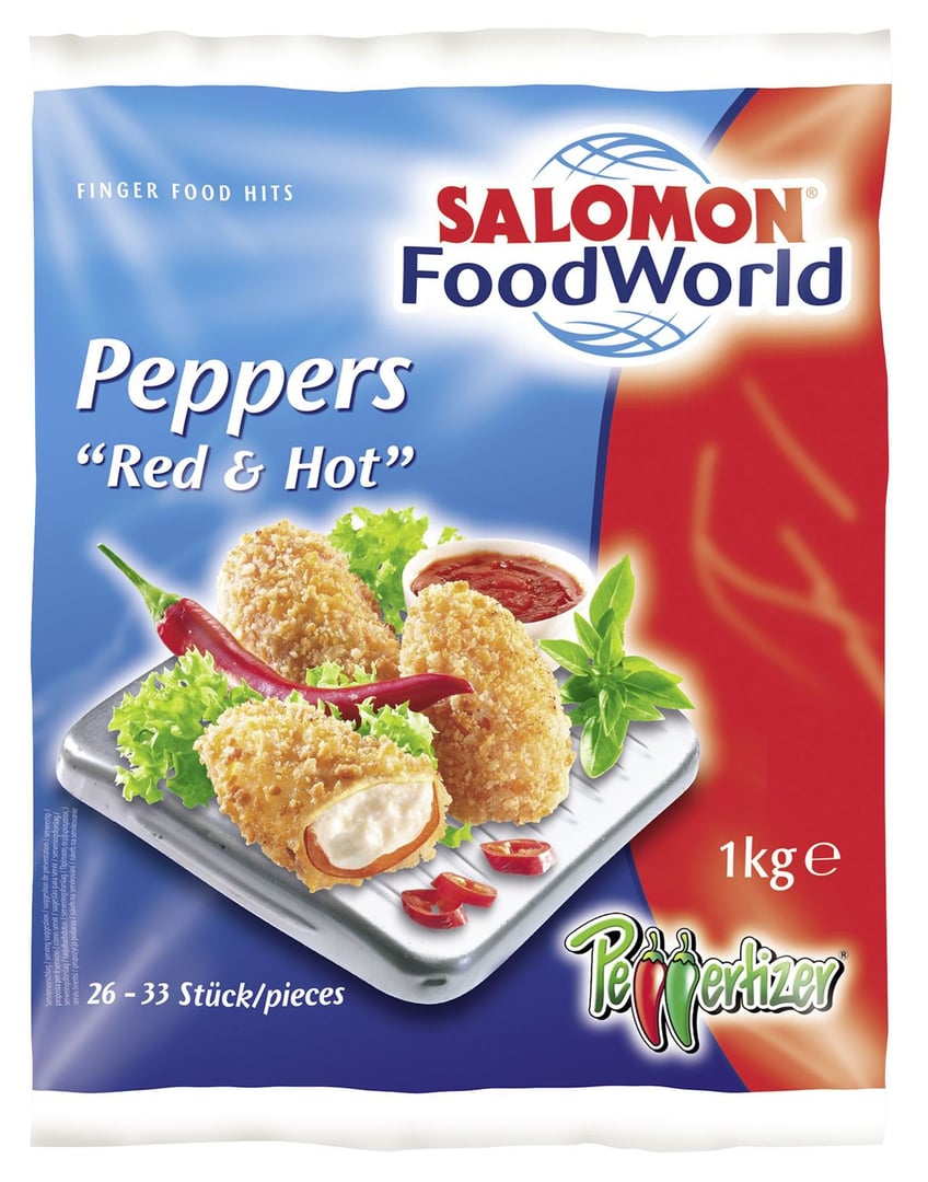 SALOMON FoodWorld - Peppers Red & Hot tiefgefroren, vorgebacken, 26 - 33 Stück - 1 kg Beutel