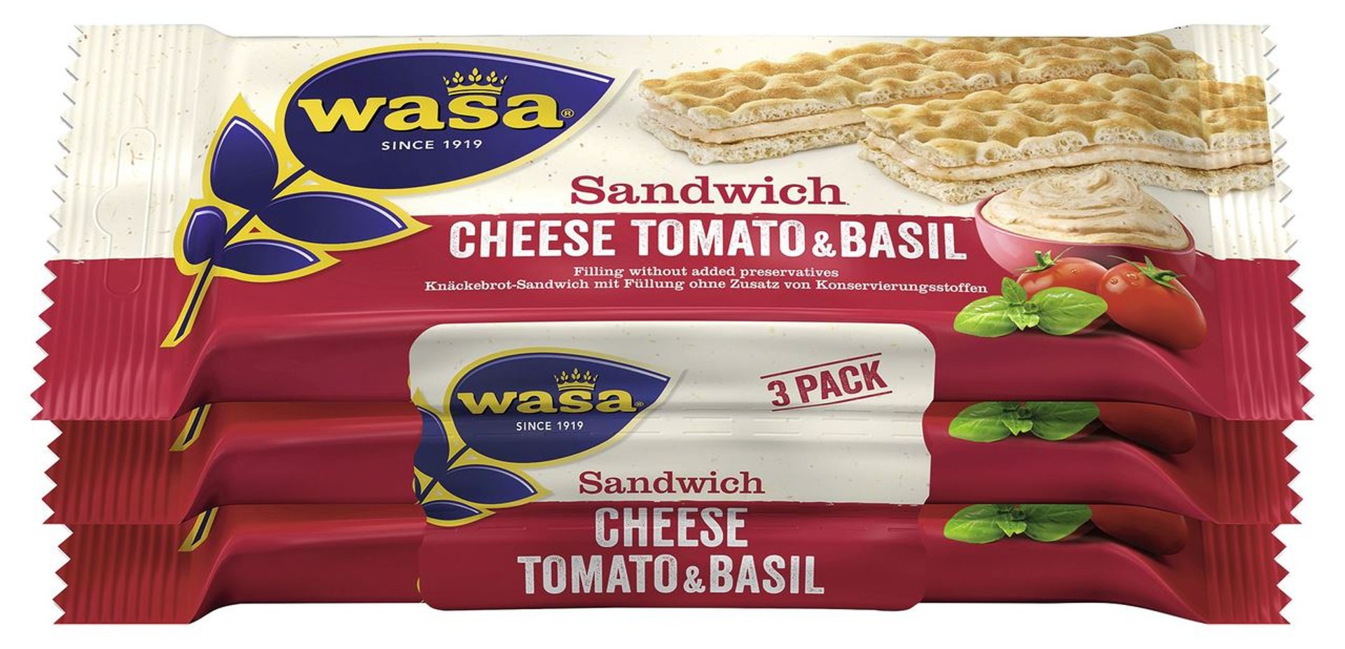 Wasa - Sandwich Tomate-Basilikum 3 Stück á 40 g 8 Packungen