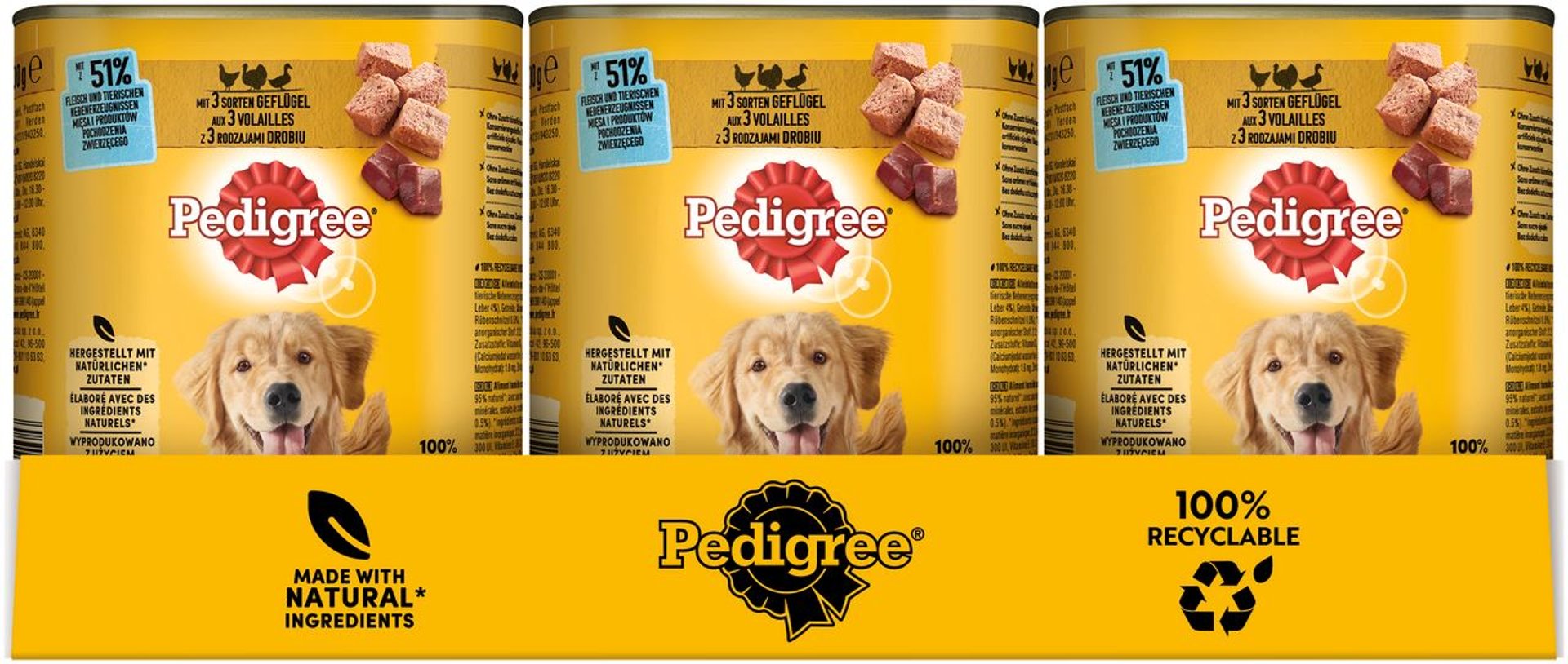 Pedigree - Pastete mit 5 Sorten Geflügel für Hunde - 12 x 800 g Dose