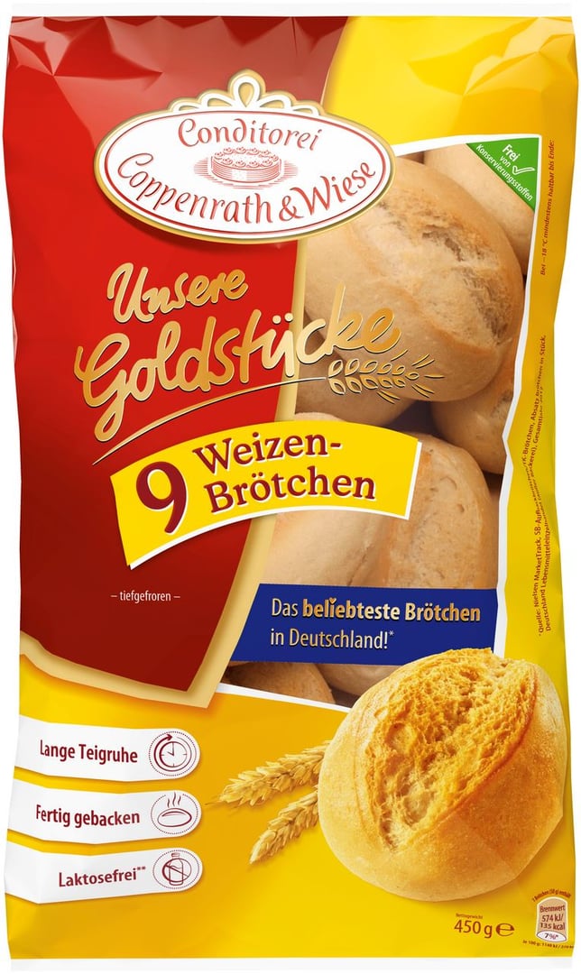 Coppenrath & Wiese - Unsere Goldstücke, 9 Weizenbrötchen, tiefgefroren - 450 g Beutel