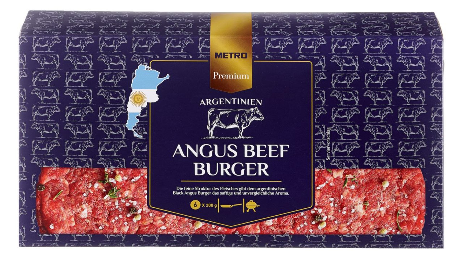 METRO Premium - Angus Beef Burger tiefgefroren, 6 Stück à 200 g - 1,2 kg Packung