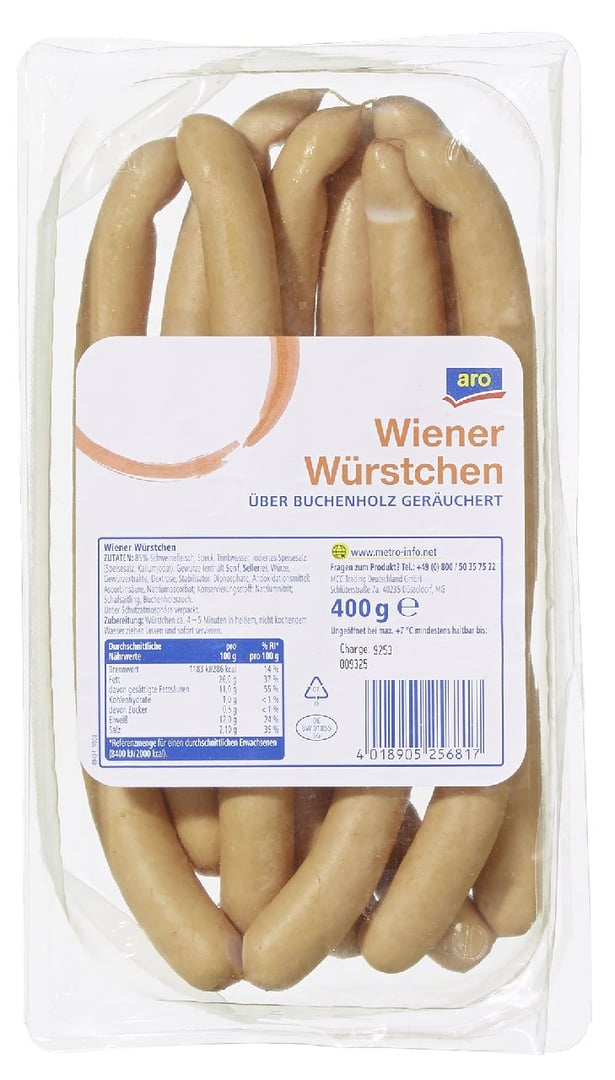 aro - Wiener Würstchen im Saitling, 8 Stück à 50 g 400 g Packung