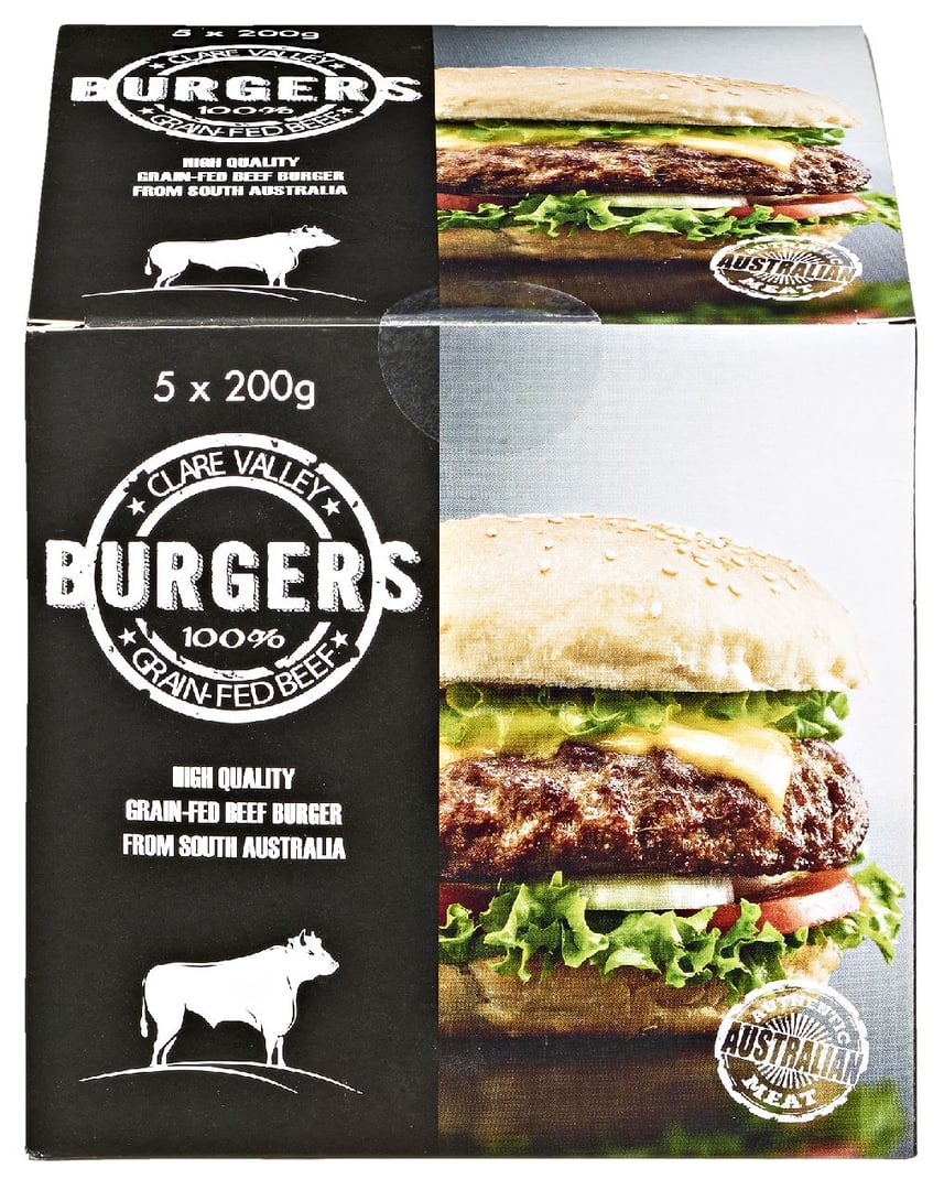 Clare Valley - Gold Australische Rindfleisch Burger tiefgefroren, 5 Stück à 200 g - 1 kg Packung