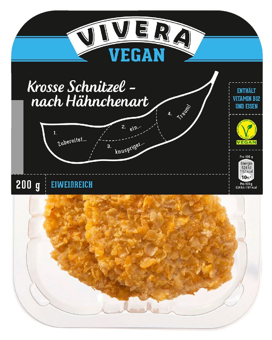 Vivera - Krosse Schnitzel nach Hähnchenart vegan gekühlt - 200 g Packung