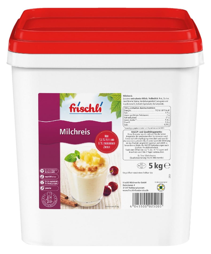 Frischli - Milchreis 2,5 % Fett 5 kg Eimer