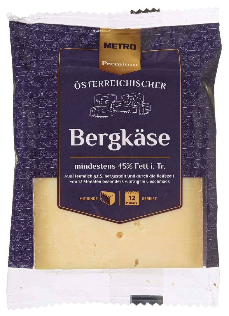 METRO Premium - Österreichischer Bergkäse 45 % Fett i. Tr. 12 Monate gereift - ca. 300 g Packung