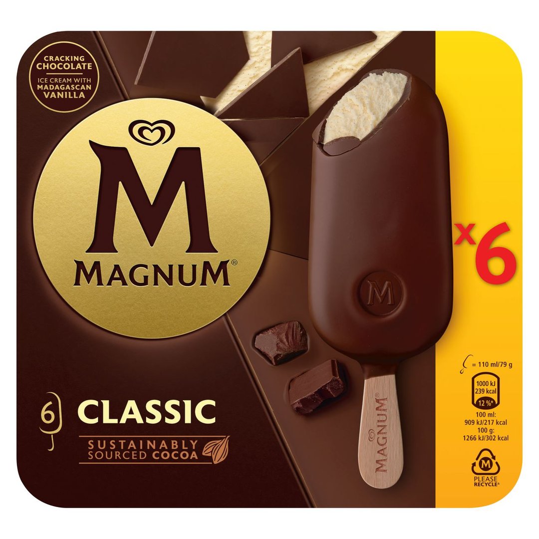 Magnum Classic tiefgefroren 6 Stück à 110 ml - 660 ml Schachtel