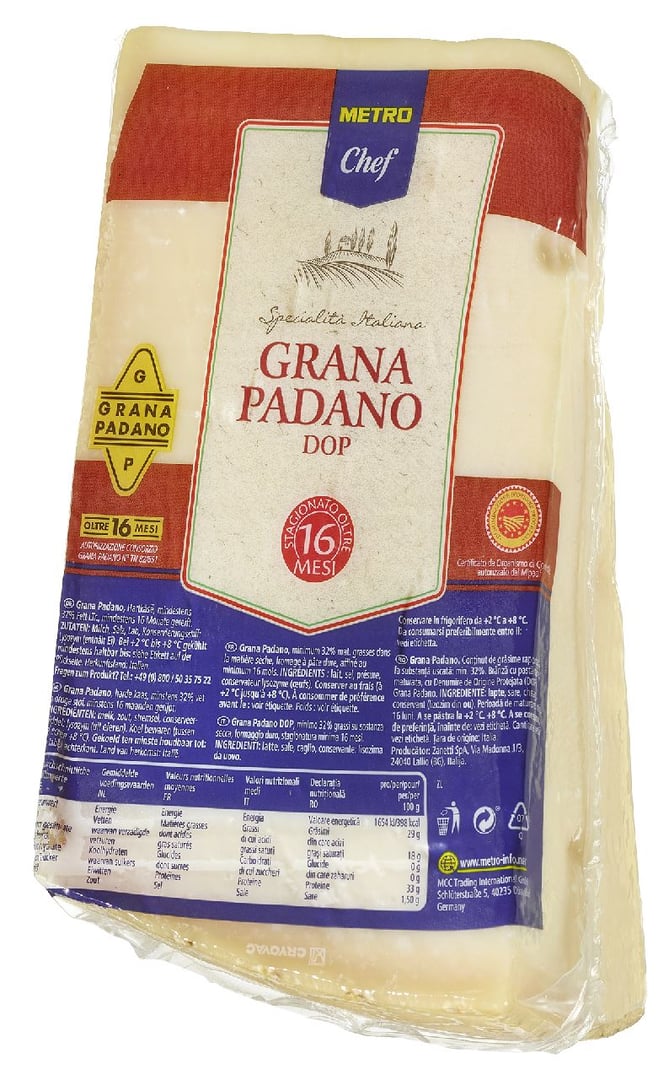 METRO Chef - Grana Padano DOP 32 % Fett i. Tr., 16 Monate gereift - ca. 1 kg Stücke