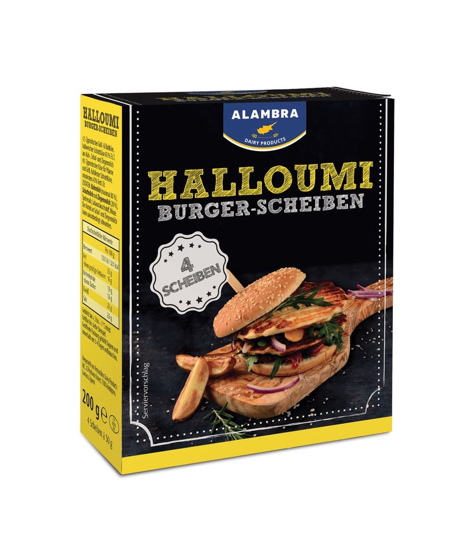 ALAMBRA - Halloumi Burger Scheiben 43 % Fett i.Tr. gekühlt - 200 g Packung