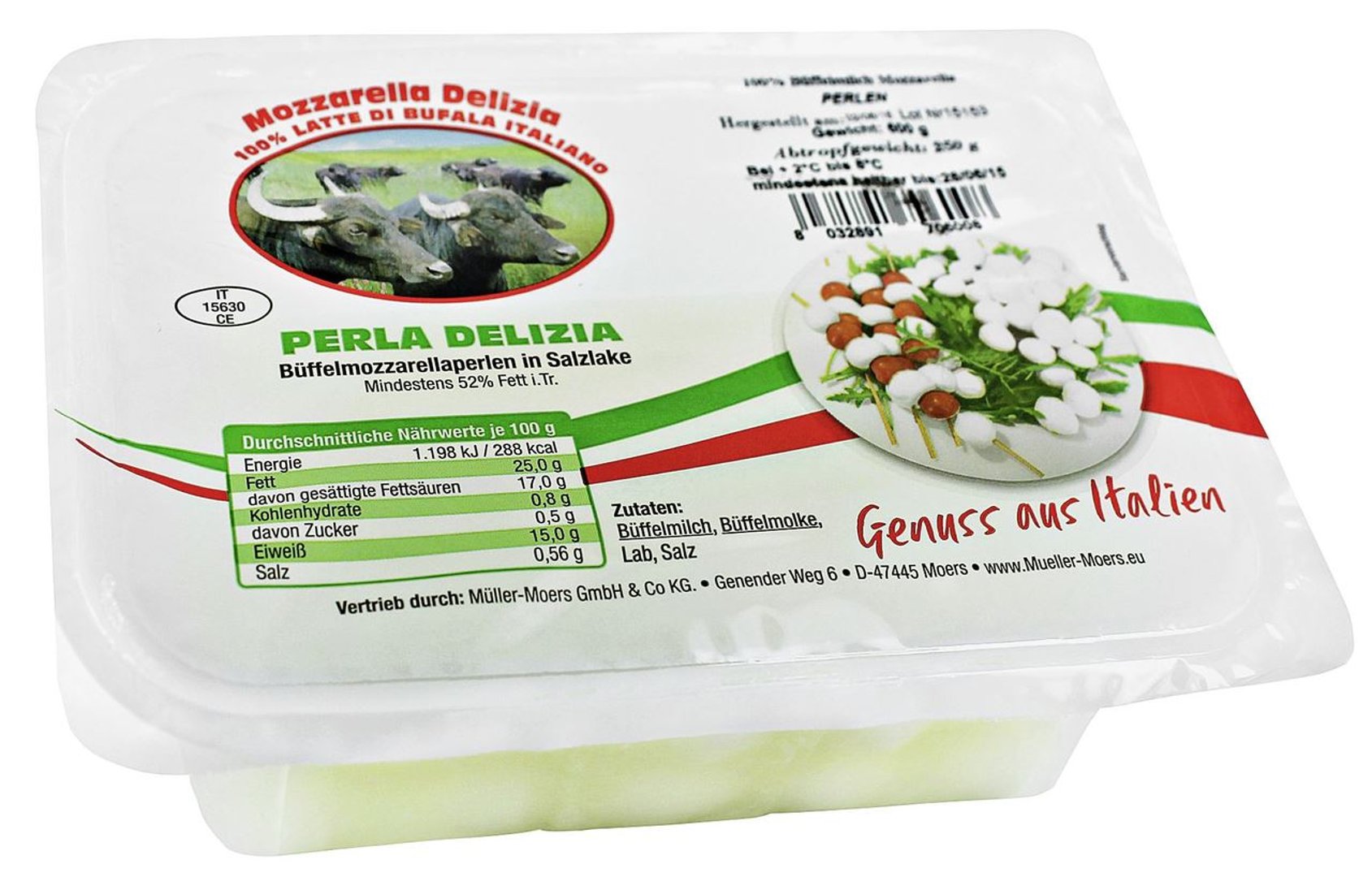 Delizia - Büffelmozzarellaperlen in Salzlake - 250 g Stück
