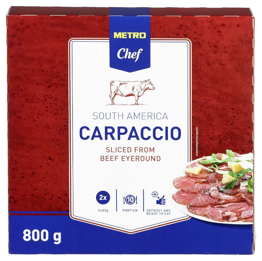 METRO Chef - Rinder Carpaccio tiefgefroren 10 Stück à ca. 80 g - 10 x ca. 800 g Packungen