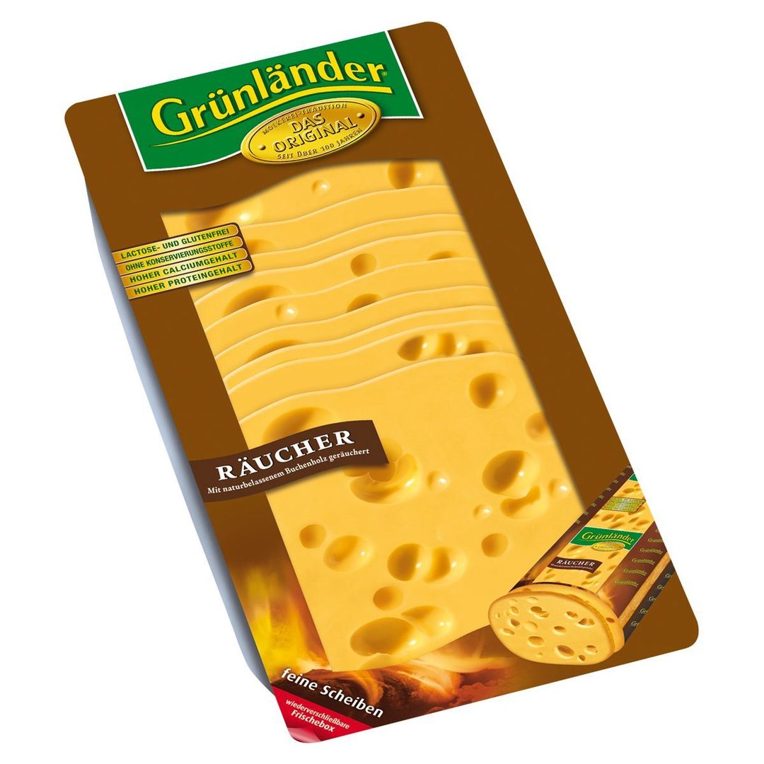 Grünländer - Scheiben Räucher-Schnittkäse 48 % Fett i. Tr. - 8 x 500 g Karton