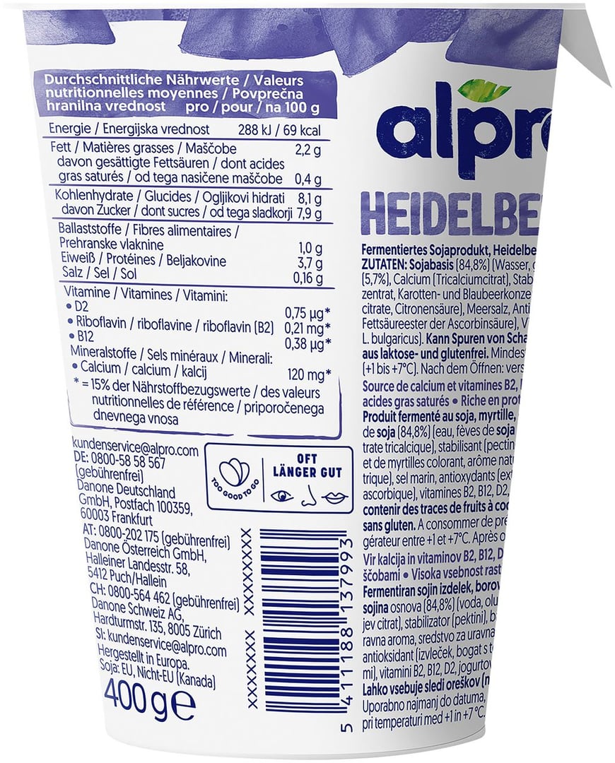 alpro - Joghurtalternative Heidelbeere vegan gekühlt - 400 g Becher