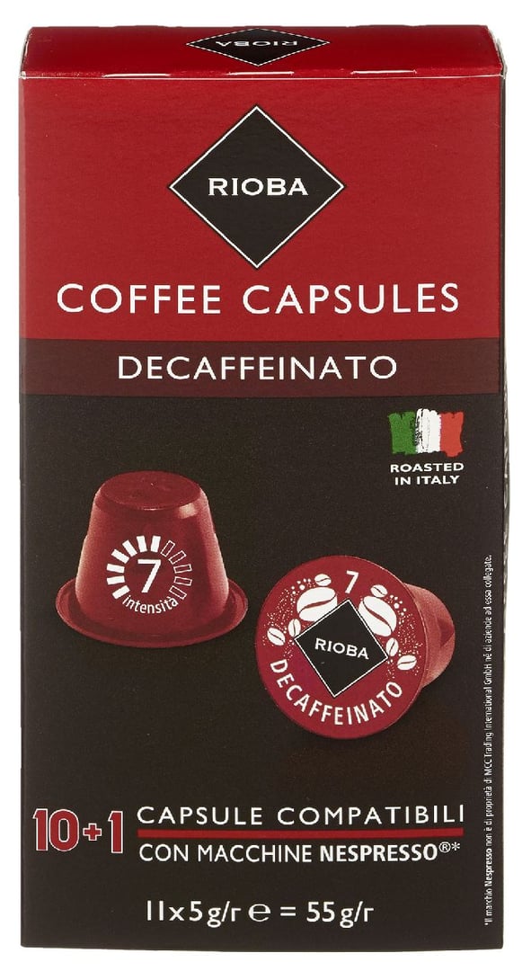 RIOBA - Kapseln Dacaffeinato 10 + 1 Stück - 55 g Packung