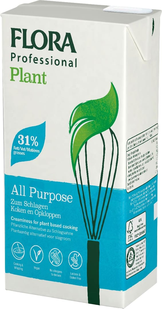 Flora - Professional Plant zum Schlagen pflanzliche Sahnealternative gekühlt 31% Fett - 1 kg Packung