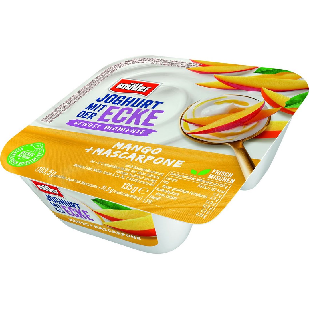 müller - Joghurt mit der Ecke Frucht - Mascarpone gekühlt Mango - 135 g