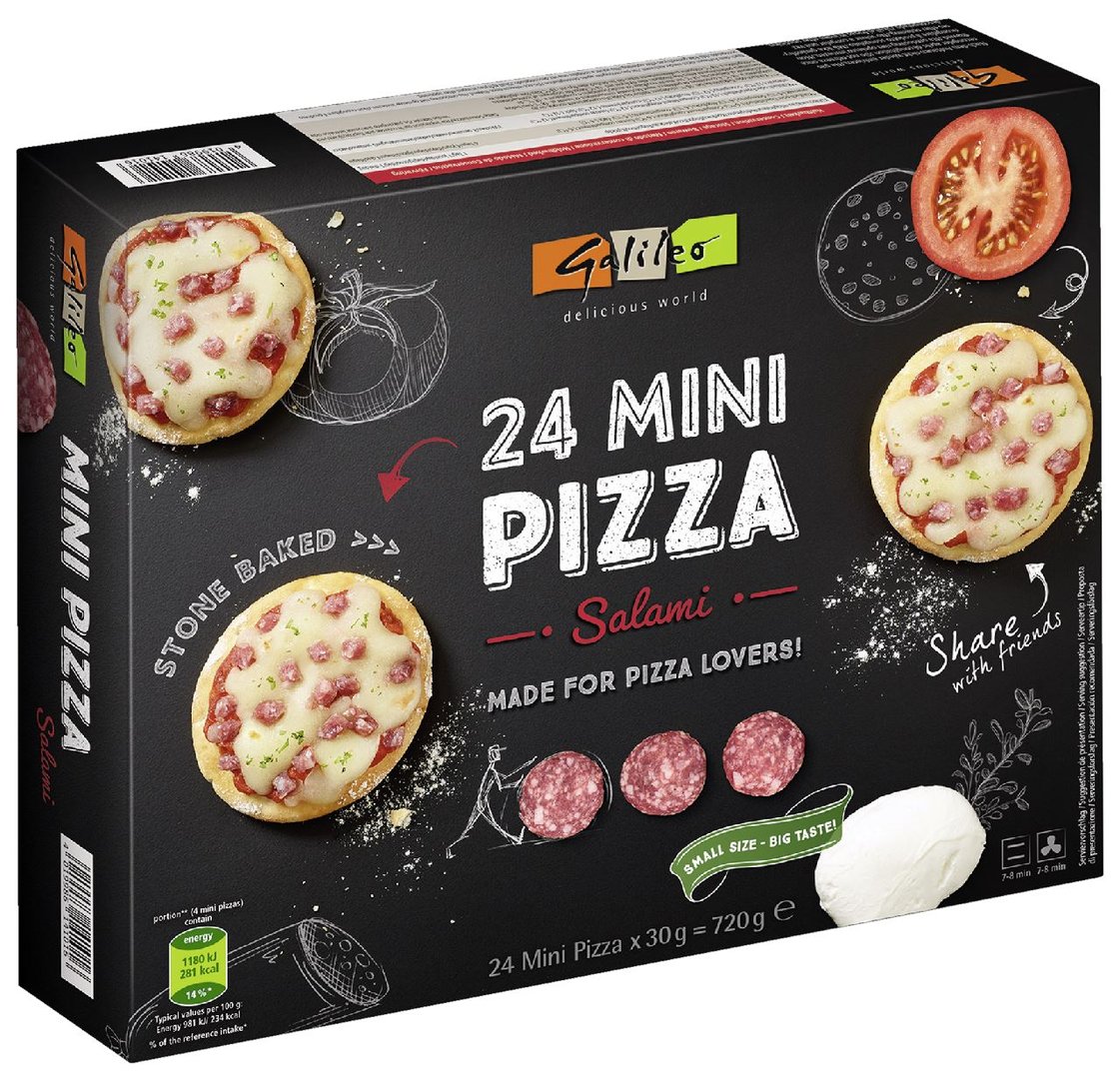 Galileo - Mini-Pizza Salami, 24 Stück à ca. 30 g, tiefgefroren - 720 g Faltschachtel