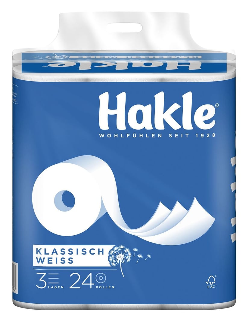 Hakle Klassisch Weiß, Toilettenpapier, 24 Rollen à 150 Blatt, 3-lagig