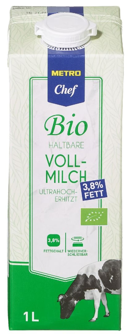 METRO Chef Bio - H-Milch 3,8 % Fett gekühlt - 1 l Stück