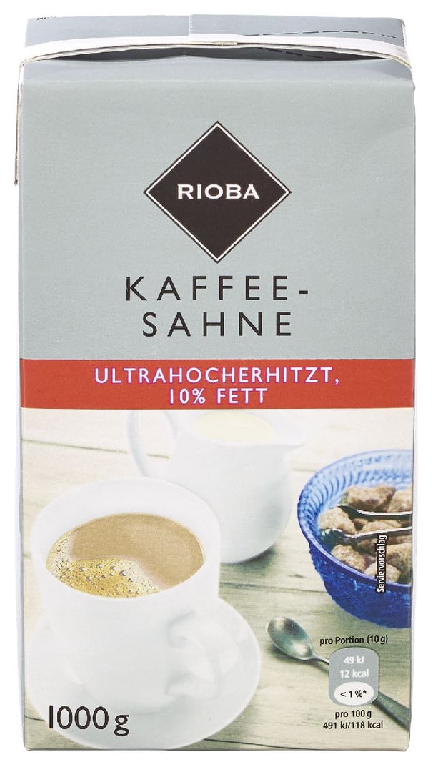 RIOBA - Kaffeesahne 10 % Fett - 1 l Packung