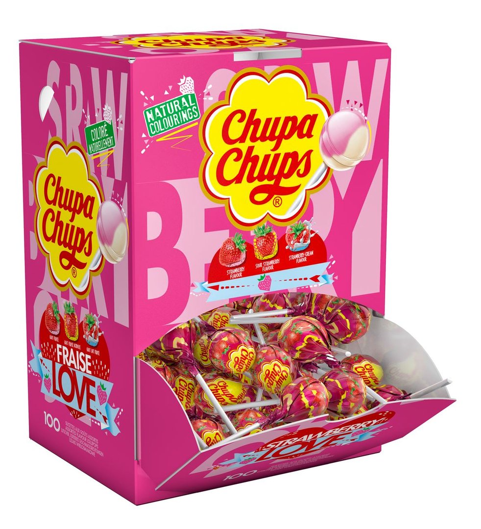 Chupa Chups Box Strawberry Lover, 150 Stück à 12 g - 6 x 1,8 kg Karton