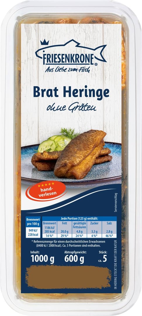 Friesenkrone - Delikatess-Bratheringe ohne Gräten - 1 kg Schachtel