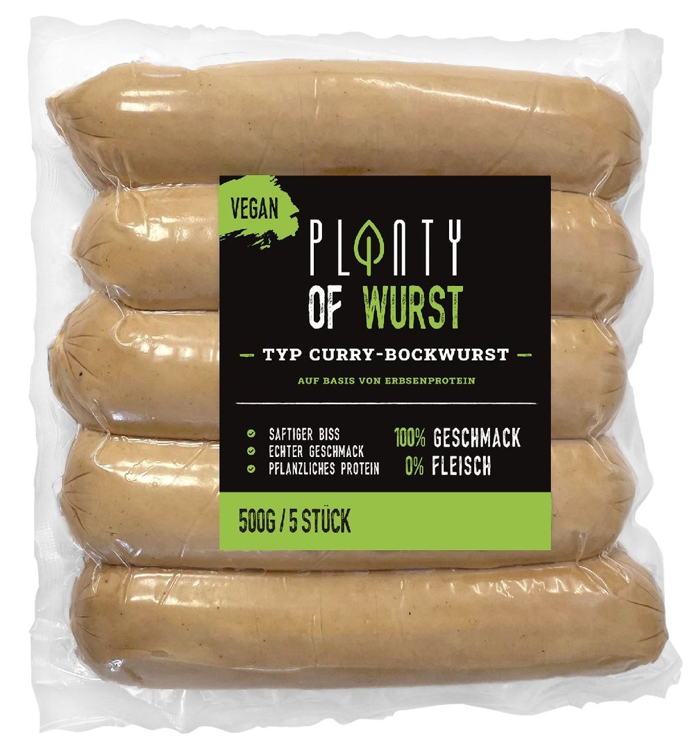 PLANTY OF MEAT - Currywurst Art vegan gekühlt 5 Stück - 500 g Packung